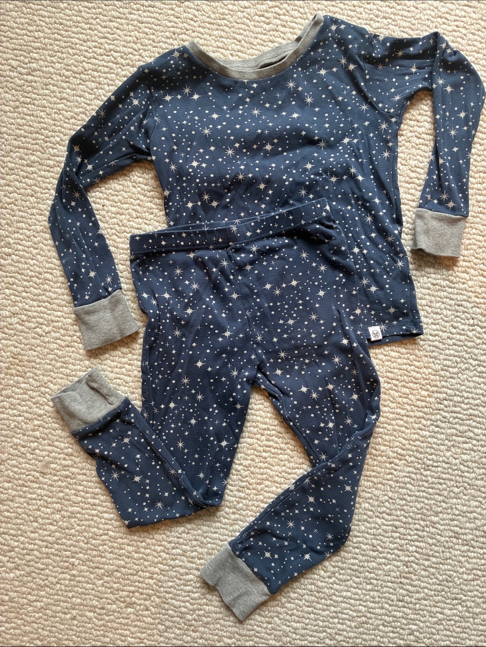 Honest Baby 5T/4T Navy Star-Print Pajama Set with Gray Cuffs